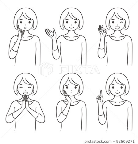 A set of facial expressions and poses for young women A set of facial expressions and poses for young women 92609271