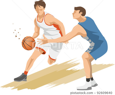 Image illustration of a male basketball player dribbling and running 92609640