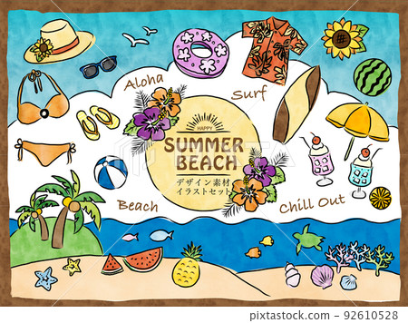 Summer / sea_hand-drawn style illustration material set Summer / sea_hand-drawn style illustration material set 92610528