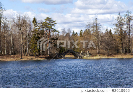 View of the Gorbaty Bridge. Palace park. Gatchina. Leningrad region. Russia 92610963
