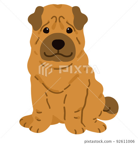 Simple and cute illustration of Shar Pei sitting facing the front, no main line 92611006