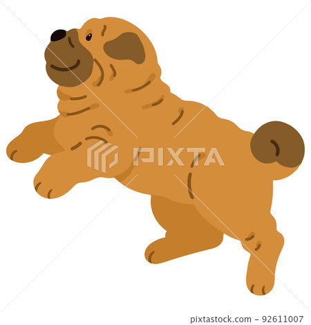 Simple and cute illustration of Shar Pei jumping without main line 92611007