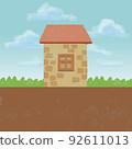 A small house with a red roof 92611013