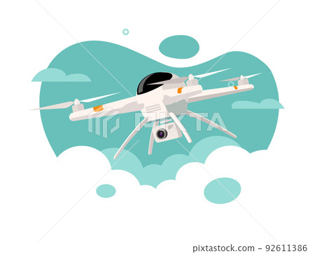 Drone uav quadrotor vector flying with photo and video surveillance technology or quadcopter aircraft in sky modern graphic tech illustration flat cartoon image Drone uav quadrotor vector flying with photo and video surveillance technology or quadcopter aircraft in sky modern graphic tech illustration flat cartoon image 92611386
