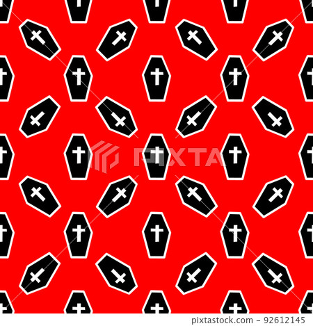 pattern with coffins and on a red backdrop 92612145