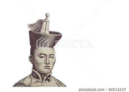 Damdin Sukhbaatar on a white background. Portrait from a Mongolian one hundred tugrik banknote. 92612237
