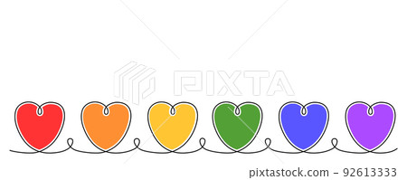 Continuous line drawing of hearts with LGBT colors. Love concept. Vector illustration 92613333