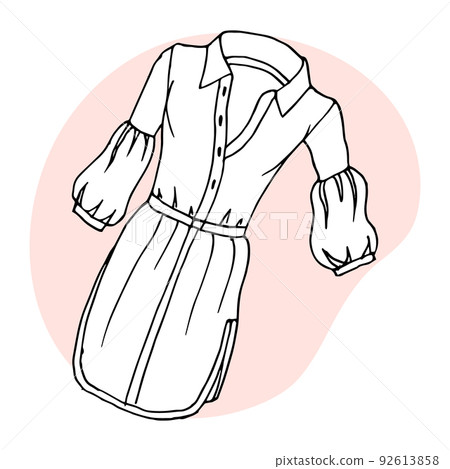 Contour drawing of a woman's dress. Line drawing by hand for coloring. Print, illustration, vector 92613858