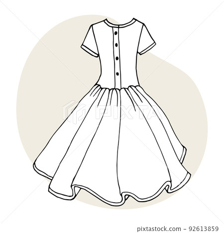 Contour drawing of a woman's dress. Line drawing by hand for coloring. Print, illustration, vector 92613859
