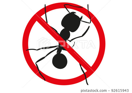No ant sign. Insect silhouettes in warning sign isolated on white background. Caution and stop vector illustration. 92615943