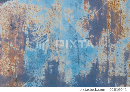 Rusty scratched peeling outdated metallic texture steel weathered blue background grunge pattern obsolete rust Rusty scratched peeling outdated metallic texture steel weathered blue background grunge pattern obsolete rust 92616041