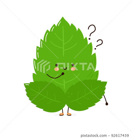 Cute funny mint leaf character. Vector hand drawn cartoon kawaii character illustration icon. Isolated on white background. Mint leaf character concept 92617439