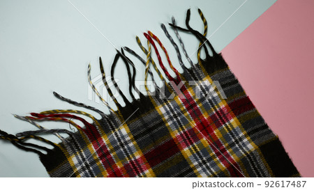 Retro wool scarf. Checkered knitted scarf Retro wool scarf. Checkered knitted scarf 92617487