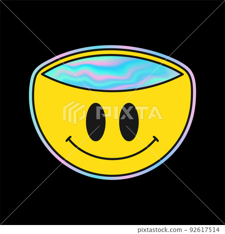 Smile head with holographic gradient eyes for t-shirt,tee. Vector cartoon character illustration logo design. Trippy psychedelic smile,gradient,hologram print for t-shirt,tee,logo concept Smile head with holographic gradient eyes for t-shirt,tee. Vector cartoon character illustration logo design. Trippy psychedelic smile,gradient,hologram print for t-shirt,tee,logo concept 92617514