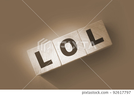 LOL sign. Wooden blocks on a white wooden background 92617797