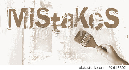 MISTAKES with paintbrush in woman hand. Business decisions mistake concept 92617802