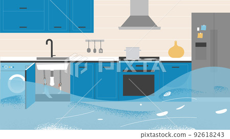 Water breakthrough and flood in the kitchen 92618243
