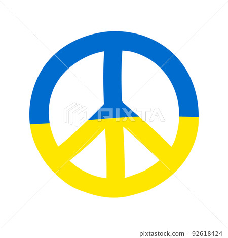 Vector hand drawn peace sign with Ukraine flag Vector hand drawn peace sign with Ukraine flag 92618424