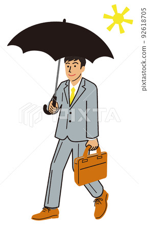 一個穿著西裝，打著陽傘通勤的商人 92618705