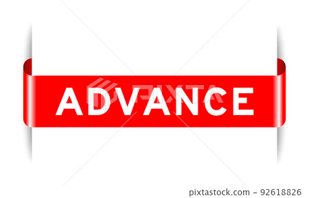 Red color inserted label banner with word advance on white background 92618826