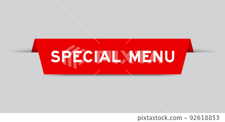 Red color inserted label with word special menu on gray background Red color inserted label with word special menu on gray background 92618853