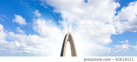 Church cross on sky and clouds background. Long banner 92619121