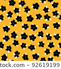 Yellow black background with black and white flowers. Seamless floral pattern great for yellow 92619199