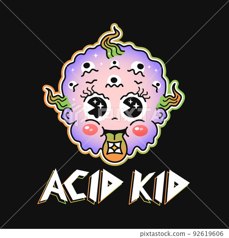 Funny acid kid print for t shirt. Vector line doodle traditional retro cartoon illustration. Acid kid quote. Funny vintage trippy,psychedelic character cartoon print poster,t-shirt,sticker concept Funny acid kid print for t shirt. Vector line doodle traditional retro cartoon illustration. Acid kid quote. Funny vintage trippy,psychedelic character cartoon print poster,t-shirt,sticker concept 92619606