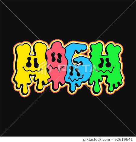 Trip quote,melt emoji face print for t-shirt.Vector hand drawn cartoon character illustration.Trip text.Funny trippy letters,acid fashion print for t-shirt,poster,logo art concept 92619641