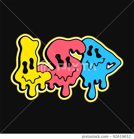 LSD quote,melt emoji face print for t-shirt.Vector hand drawn cartoon character illustration.LSD text.Funny trippy letters,acid fashion print for t-shirt,poster,logo art concept 92619652