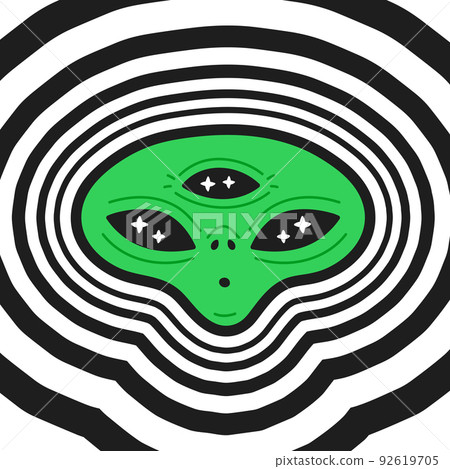 Funny alien head. Vector hand drawn doodle cartoon illustration icon. Alien,ufo,trippy,psychedelic sign print for t-shirt,poster,card concept Funny alien head. Vector hand drawn doodle cartoon illustration icon. Alien,ufo,trippy,psychedelic sign print for t-shirt,poster,card concept 92619705