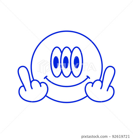 Smile face with middle finger gesture t-shirt print.Vector hand drawn cartoon character illustration.Smile face, middle finger gesture print for t-shirt,poster,logo,badge,cover,sticker concept 92619721
