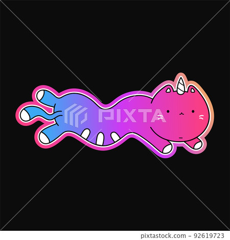 Cute funny unicorn cats fly in space print for t-shirt.Vector doodle cartoon kawaii character illustration logo. Cute happy unicorn cats,cosmos,univerce print for t-shirt,tee,poster,logo art concept 92619723