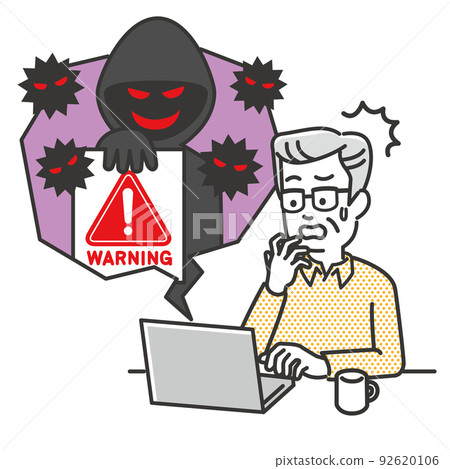 使用個人計算機成為欺詐和犯罪受害者的老人的插圖圖像 92620106