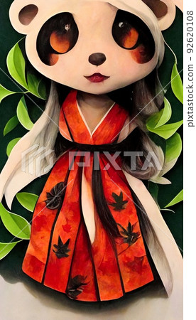 A fantasy japan panda with flowers and a beautiful magical fairy tale enchanted forest. Artistic abstract beautiful nature. Perfect for phone wallpaper or for posters. 92620108