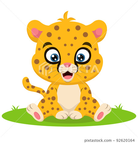 Cute little leopard cartoon sitting in the grass 92620164