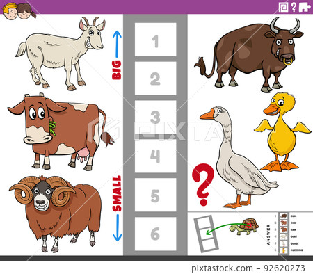 educational game with big and small cartoon... - Stock Illustration ...