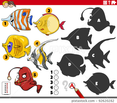 shadows task with cartoon fish animal characters shadows task with cartoon fish animal characters 92620282