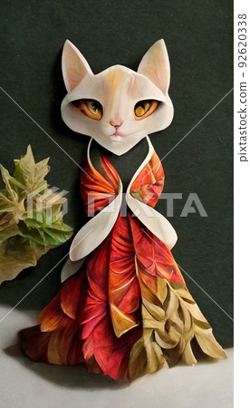 A fantasy japan kitty with flowers and a beautiful magical fairy tale enchanted forest. Artistic abstract beautiful nature. Perfect for phone wallpaper or for posters. 92620338