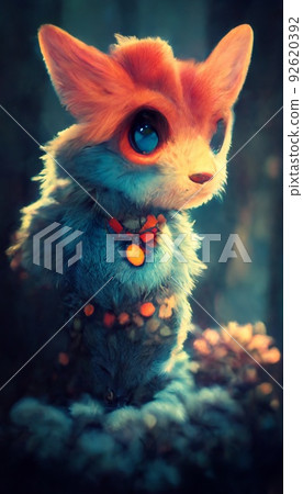 A fantasy chanterelle with flowers and a beautiful magical fairy tale enchanted forest. Artistic abstract beautiful nature. Perfect for phone wallpaper or for posters. 92620392