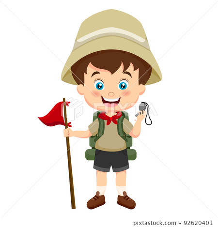 boy explorer holding a flag 92620401