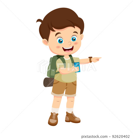 Cartoon boy explorer taking a photo Cartoon boy explorer taking a photo 92620402