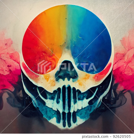 A skull splattered with multicolored ink. Skull... - Stock Illustration ...