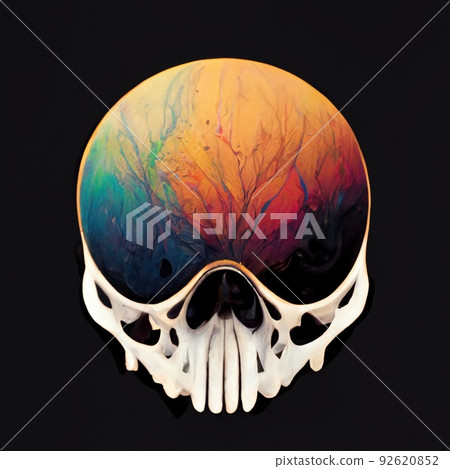 A skull splattered with multicolored ink. Skull painted with colorful paints. A creepy skull smeared with different colors of ink. Perfect for phone wallpaper or posters. A skull splattered with multicolored ink. Skull painted with colorful paints. A creepy skull smeared with different colors of ink. Perfect for phone wallpaper or posters. 92620852