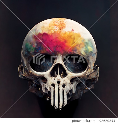 A skull splattered with multicolored ink. Skull painted with colorful paints. A creepy skull smeared with different colors of ink. Perfect for phone wallpaper or posters. A skull splattered with multicolored ink. Skull painted with colorful paints. A creepy skull smeared with different colors of ink. Perfect for phone wallpaper or posters. 92620853