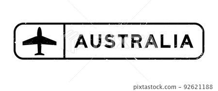 Grunge black australia word with plane icon square rubber seal stamp on white background Grunge black australia word with plane icon square rubber seal stamp on white background 92621188