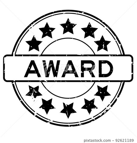 Grunge black award word with star icon round rubber seal stamp on white background 92621189