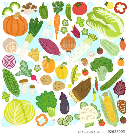 Various fresh vegetables background illustration watercolor 92622005