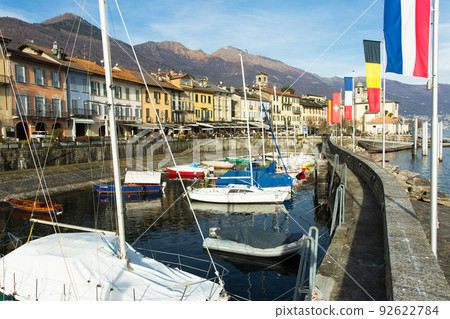 Cannobio. ITALIA. Embankment of Cannobio on the lake Maggiore in the winter afternoon 92622784