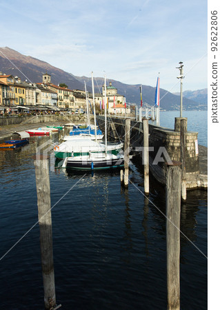 Cannobio. ITALIA. Embankment of Cannobio on the lake Maggiore in the winter afternoon 92622806